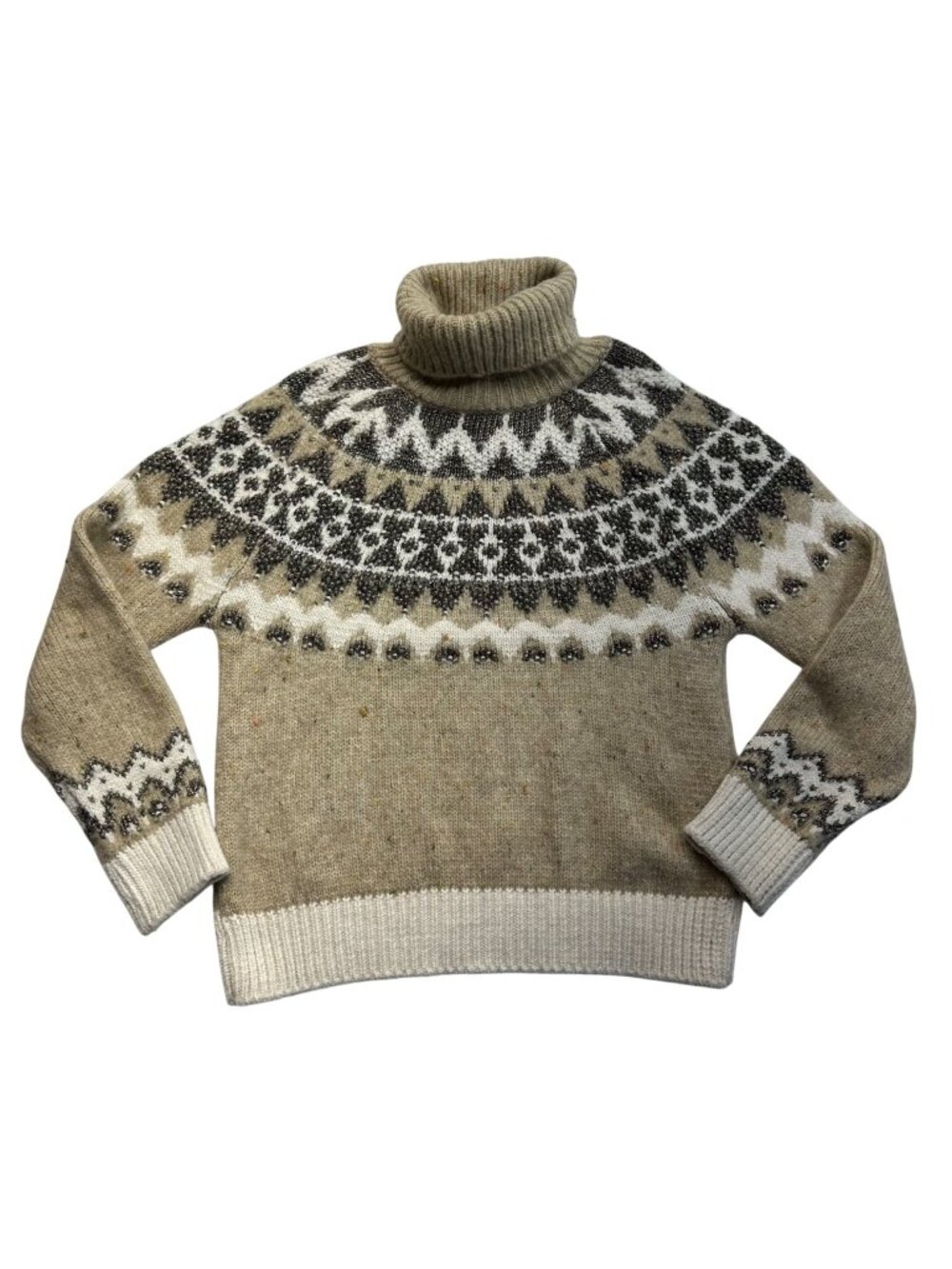 Anthropologie Pilcro Fair Isle Turtleneck Sweater Size Medium Neutral Cozy Cabin